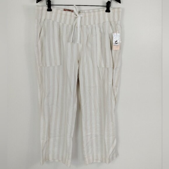 Denver Hayes Hi-Rise Wide Leg Crop Pants 14 Beige Stripes Linen Blend - Picture 3 of 11
